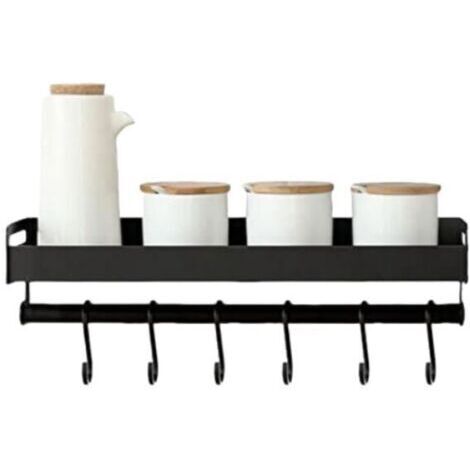 Mensola da parete per cucina adesiva, senza fori, portaspezie da parete in alluminio antiruggine per cucina (nero B 40 cm)