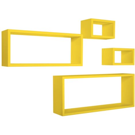 Mensola da parete scaffale cubo set 4 pezzi gialo salotto camera soggiorno moderno Merlino