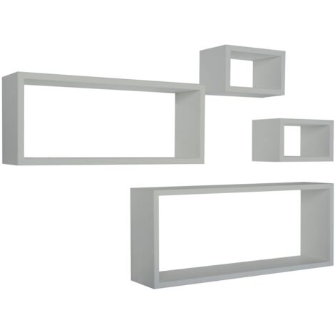Mensola da parete scaffale cubo set 4 pezzi grigio salotto camera soggiorno moderno Merlino