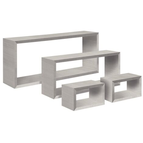Mensola da parete scaffale cubo set 4 pezzi rovere grigio salotto camera soggiorno moderno Merlino