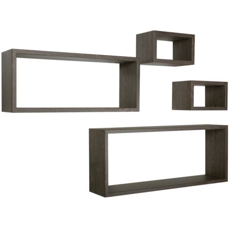 Mensola da parete scaffale cubo set 4 pezzi rovere scuro salotto camera soggiorno moderno Merlino