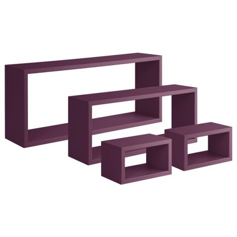 Mensola da parete scaffale cubo set 4 pezzi viola salotto camera soggiorno moderno Merlino