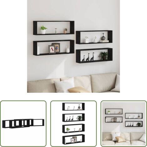 Mensola da parete -  Scaffali da parete 4 pcs Rovere Nero 80 x 15 x 26 cm