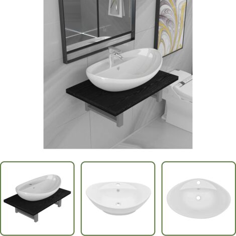 Mensola da parete -  Set Mobili da Bagno 2 pz Ceramica Nero