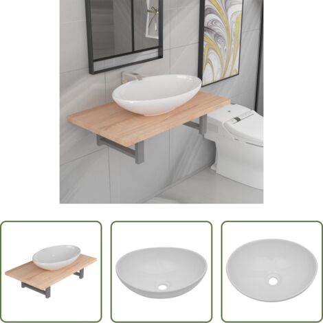 Mensola da parete -  Set Mobili da Bagno 2 pz Ceramica Rovere
