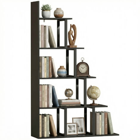 Mensola divisoria a 5 ripiani a forma di scala, stile industriale, 102 x 30 x 160 cm, nera