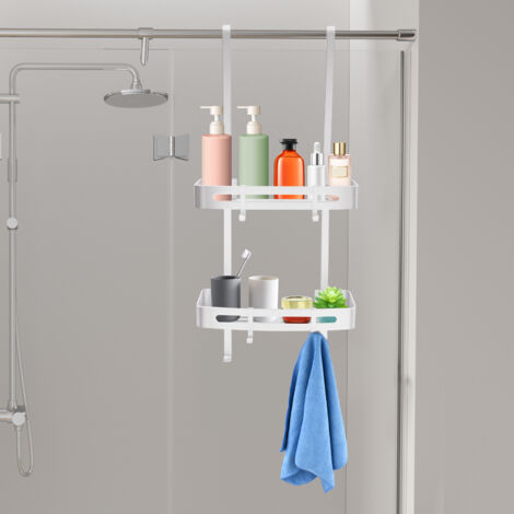 Mensola doccia appendibile argento, mensola doccia a 2 piani, scaffale bagno