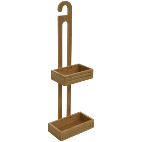 Mensola doccia con 2 cestelli e gancio per appendere organizer da bagno in bambù 69x22x13 cm 040008643