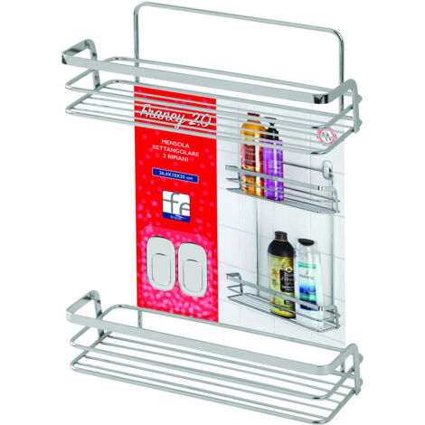 FERIDRAS Mensola doccia in acciaio cromato con due ripiani portaoggetti