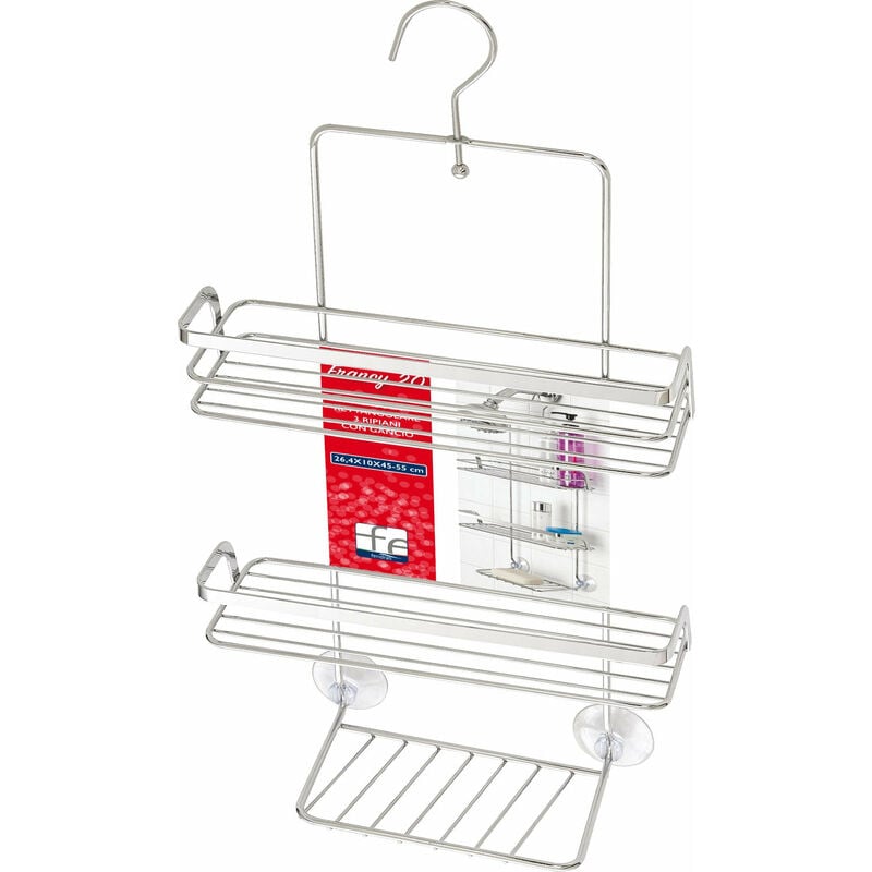 Mensola doccia rettangolare appendibile in acciaio con gancio Francy 2.0