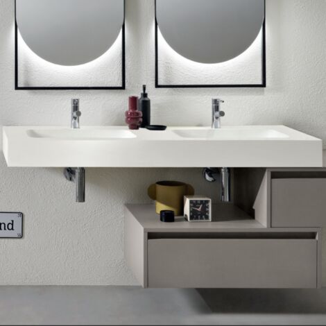 Mensola doppio lavabo sospesa 140 cm FLUVIO in HPL laminato Bianco