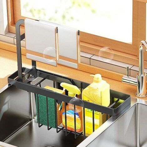 Mensola estensibile per riporre panni da cucina, porta strofinacci senza foratura, porta spugna multifunzionale per lavello