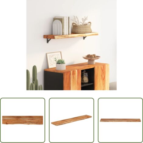 Mensola in acacia -  Mensola Muro 100x20x3,8cm Rettangolare Legno Acacia Bordi Vivi