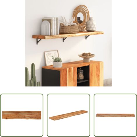 Mensola in acacia - Mensola Muro 120x20x3,8cm Rettangolare Legno Acacia Bordi Vivi