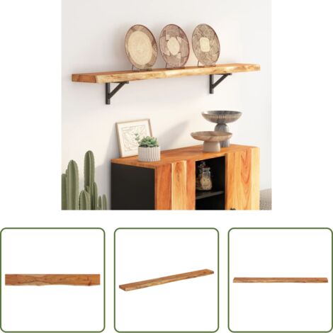 Mensola in acacia -  Mensola Muro 160x20x3,8cm Rettangolare Legno Acacia Bordi Vivi