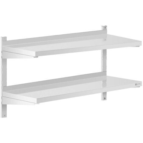Mensola In Acciaio Inox Doppia Per Cucina 2 Ripiani Scaffale A Parete 100 x 40cm