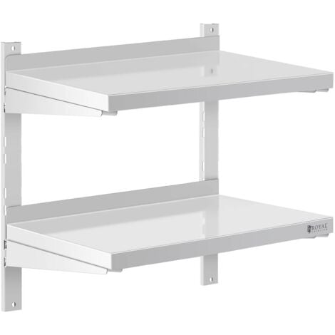 Mensola In Acciaio Inox Doppia Per Cucina 2 Ripiani Scaffale A Parete 60 x 40cm