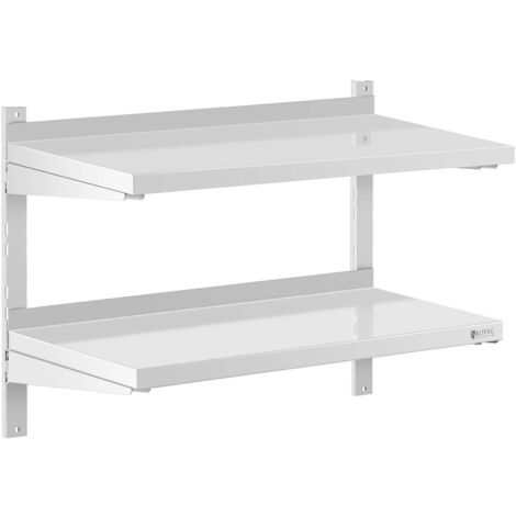 Mensola In Acciaio Inox Doppia Per Cucina 2 Ripiani Scaffale A Parete 80 x 40 cm