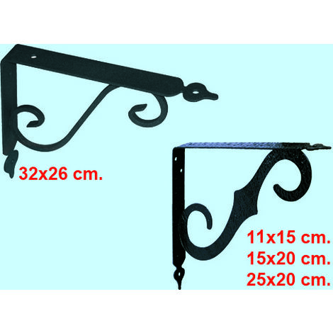 Mensola in ferro lavorato verniciato Nero stile Brackets - 25x20 cm. Conf. 2 Pz