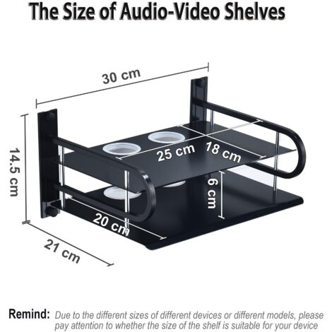 Mensola in metallo a parete per apparecchiature audiovisive, mensole sospese per router, modem, decoder TV, lettori multimediali, Sky Box, console di gioco (2 livelli, piccola)