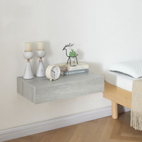 Mensola Kärsämäki con Cassetto Comodino Sospeso 60 x 35 x 12 cm Effetto Cemento [en.casa]