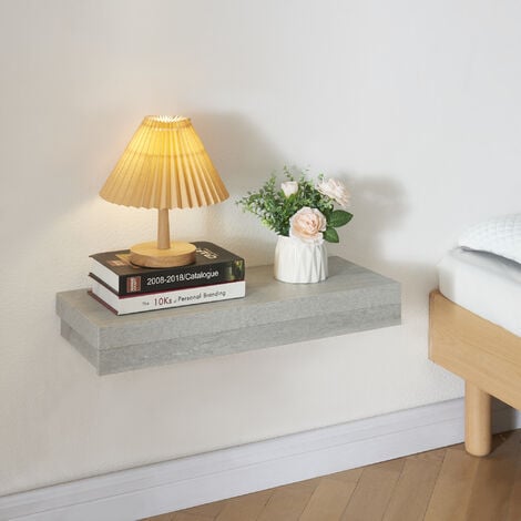 Mensola Karkkila con Cassetto Integrato Comodino Sospeso 60 x 23,5 x 8 cm Effetto Cemento [en.casa]
