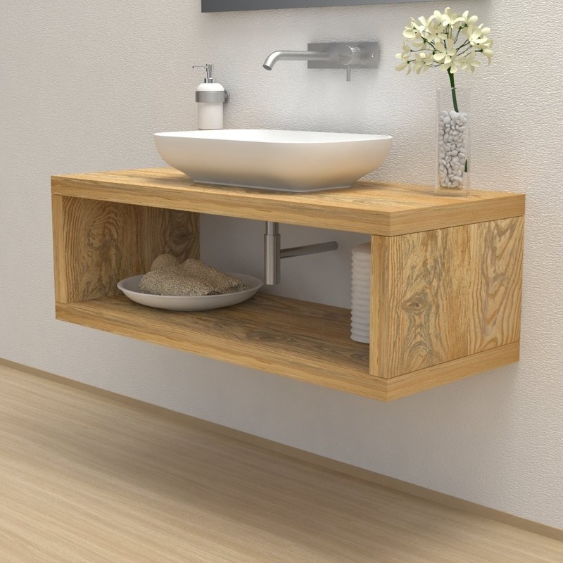 Mensola Legno Grezzo Per Lavabo.Mensola Lavabo Legno Massello Con Vano Portaoggetti Da 60 Cm A 80 Cm Da 40 Cm A 50 Cm Frassino Naturale Miele Olivastro