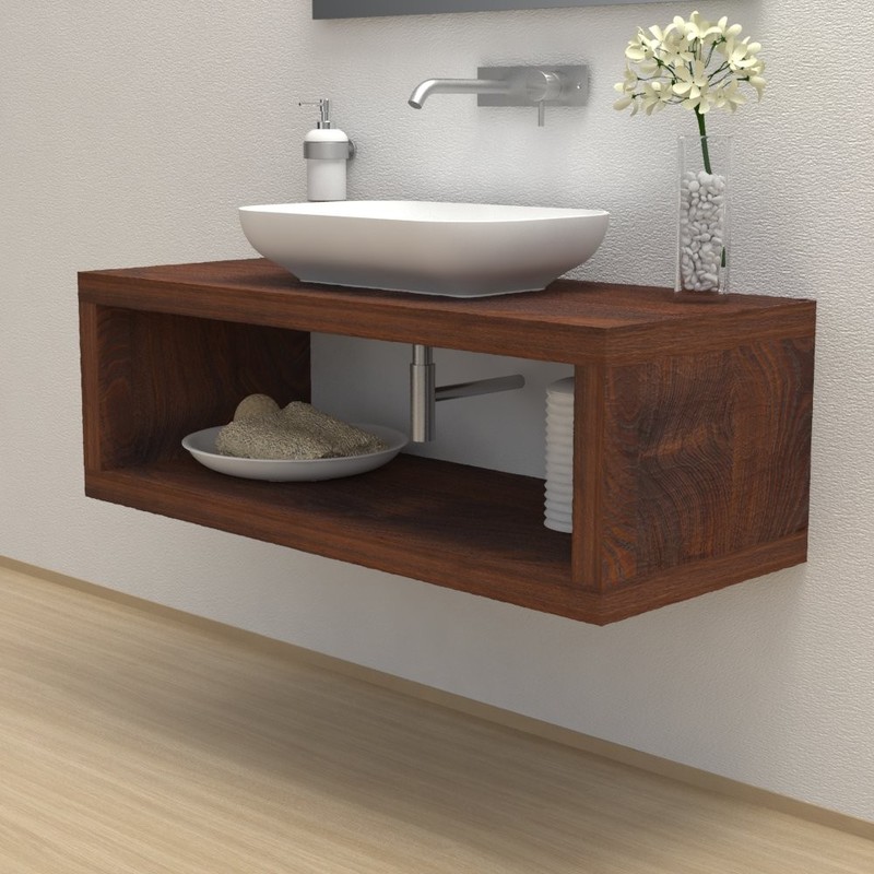 Mensola Legno Grezzo Per Lavabo.Mensola Lavabo Legno Massello Con Vano Portaoggetti Da 101 Cm A 120 Cm Da 51 Cm A 60 Cm Frassino Naturale Verniciato Noce Scuro