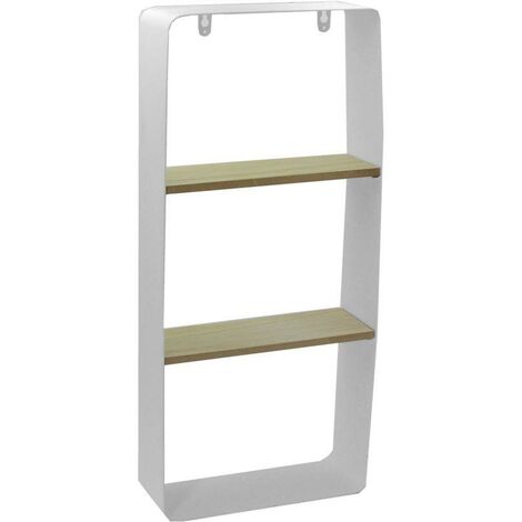 Mensola metallo bianco e legno 2 piani cm 25