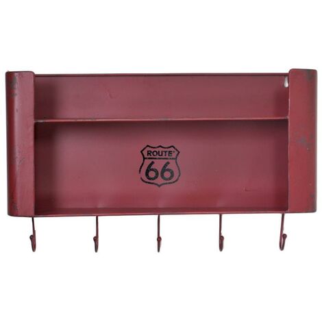 Mensola metallo bristol rosso 2 piani con appendino 5 posti rett cm 50x10h30
