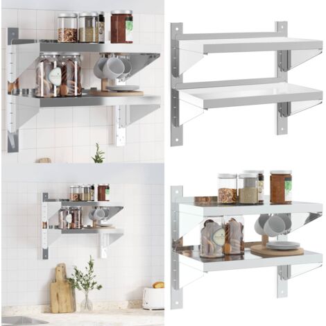 Mensola Muro 2 Ripiani 50x30x48 cm Argento Acciaio Inossidabile - Ripiano a parete - Scaffale a parete