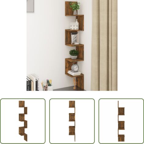 Mensola muro -  Mensola Muro Angolo Rovere Fumo 20x20x127,5cm Truciolato