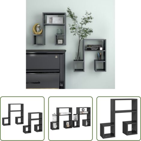 Mensola musicale -  Mensole a Muro 2 pz Grigio Lucido 50x15x50 cm Legno Multistrato
