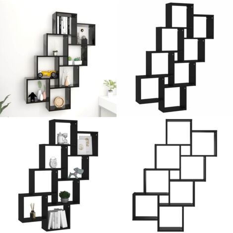 Mensola Parete a Cubo Nera 90x15x119 cm in Legno Multistrato - Mensola a cubo - Scaffale a muro