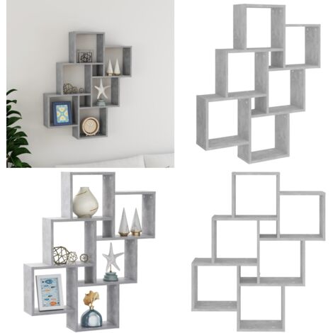 Mensola Parete Cubo Grigio Cemento 78x15x93cm Legno Multistrato - Scaffale a muro - Scaffale cubo