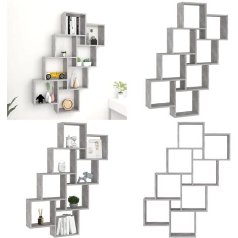 Mensola Parete Cubo Grigio Cemento 90x15x119 Legno Multistrato - Scaffale a muro - Mensola cubica