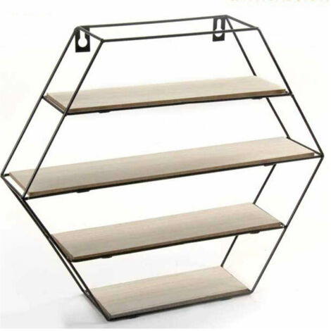 Mensola Parete Esagonale 4 Mensole Ripiani Design Modern Scaffale Legno Metallo