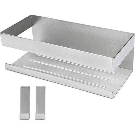 Mensola per doccia e portaoggetti per bagno senza foratura Cestino per doccia autoadesivo senza foratura Supporto per bagno in acciaio inox con 2 ganci