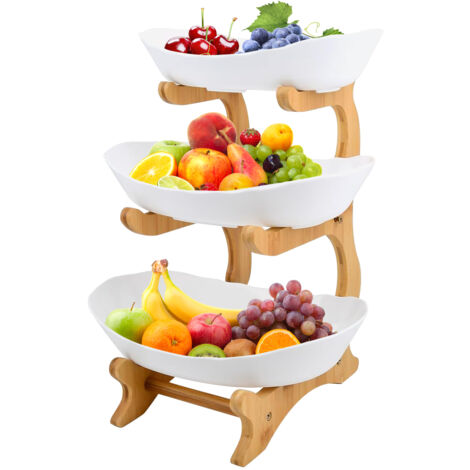 Mensola per frutta a 3 livelli, cesto per frutta, piatto per frutta bianco