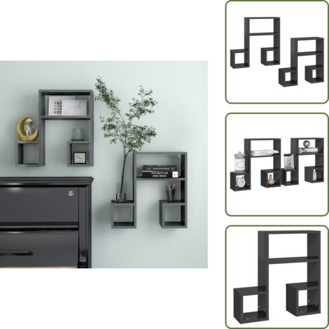 Mensola per libri - vidaXL Mensole a Muro 2 pz Grigio Lucido 50x15x50 cm Legno Multistrato - Mensola per oggetti decorativi
