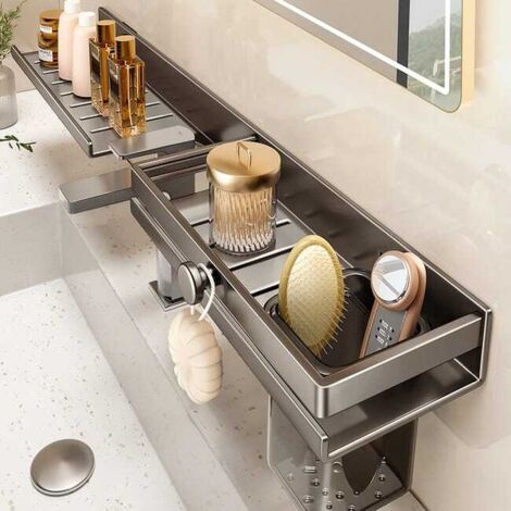 Mensola per rubinetto da bagno a parete, non necessita di foratura, alluminio grigio scuro, 50104,8 cm