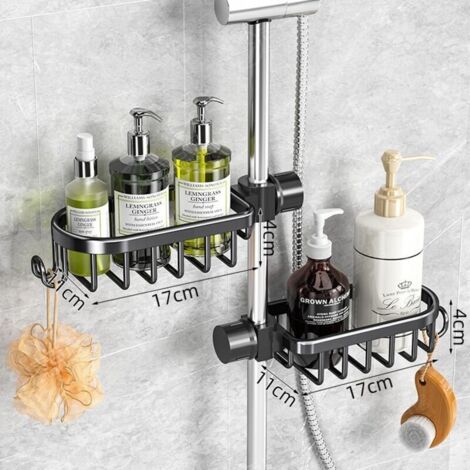 Mensola portaoggetti da doccia senza foratura in 2 pezzi, mensola da doccia sospesa in acciaio inossidabile, accessorio da bagno antiruggine, contenitore e organizzazione per il bagno, porta sapone e 