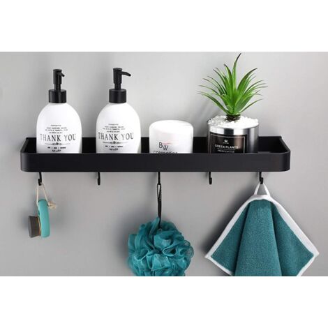 Mensola portaoggetti sospesa in metallo da parete per bagno - Nero - Salvaspazio - Antiruggine - Extra resistente - Con 5 ganci (30 cm)