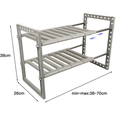 Mensola portaoggetti sottolavello - Acciaio inossidabile e plastica PP - Organizer estensibile - Mensola portaoggetti estensibile con 8 pannelli rimovibili - Grigio