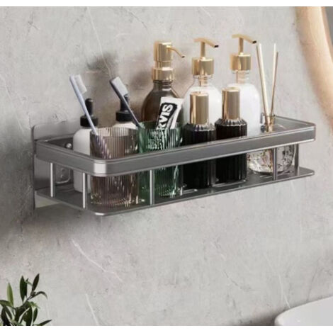 Mensola quadrata grigia per bagno, non richiede foratura, resistente alla corrosione e alla ruggine, 30x135,5 cm