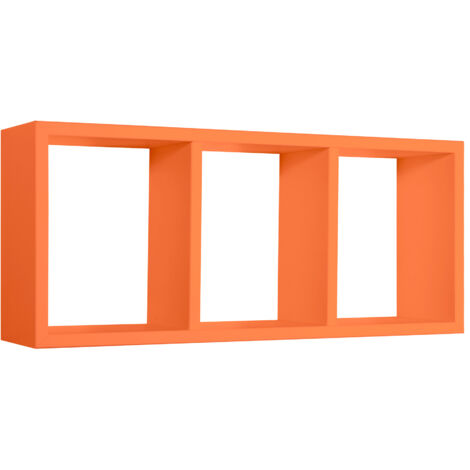 Mensola Rettangolare 3 Scomparti da Parete 70x30x15.5 cm in Fibra di Legno Tristano Arancio