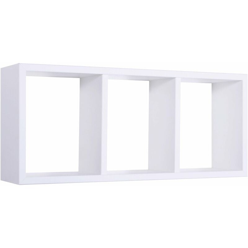 Giordanoshop - Mensola Rettangolare 3 Scomparti da Parete 70x30x15.5 cm in Fibra di Legno Tristano Bianco