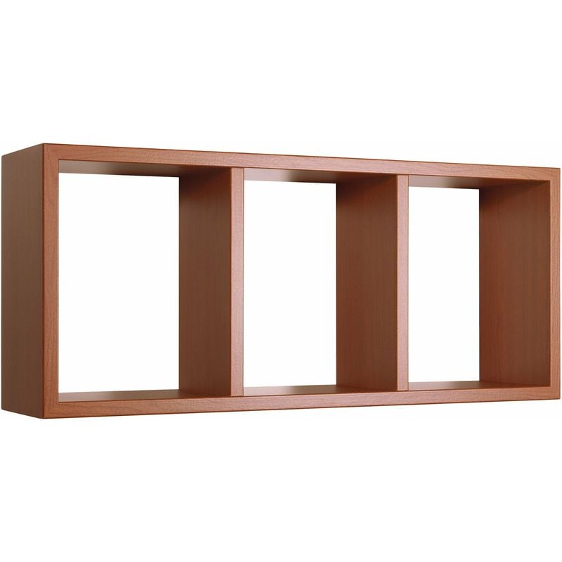 Mensola Rettangolare 3 Scomparti da Parete 70x30x15.5 cm in Fibra di Legno Tristano Ciliegio