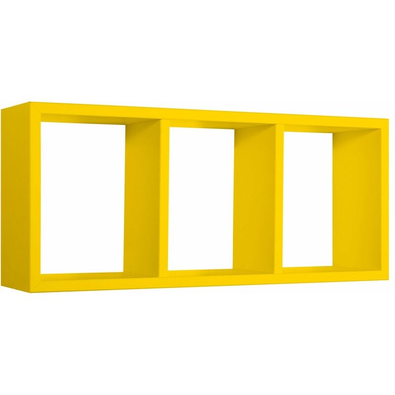 Mensola Rettangolare 3 Scomparti da Parete 70x30x15.5 cm in Fibra di Legno Tristano Giallo Canarino