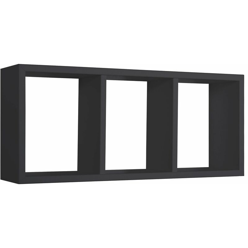 Mensola Rettangolare 3 Scomparti da Parete 70x30x15.5 cm in Fibra di Legno Tristano Nero